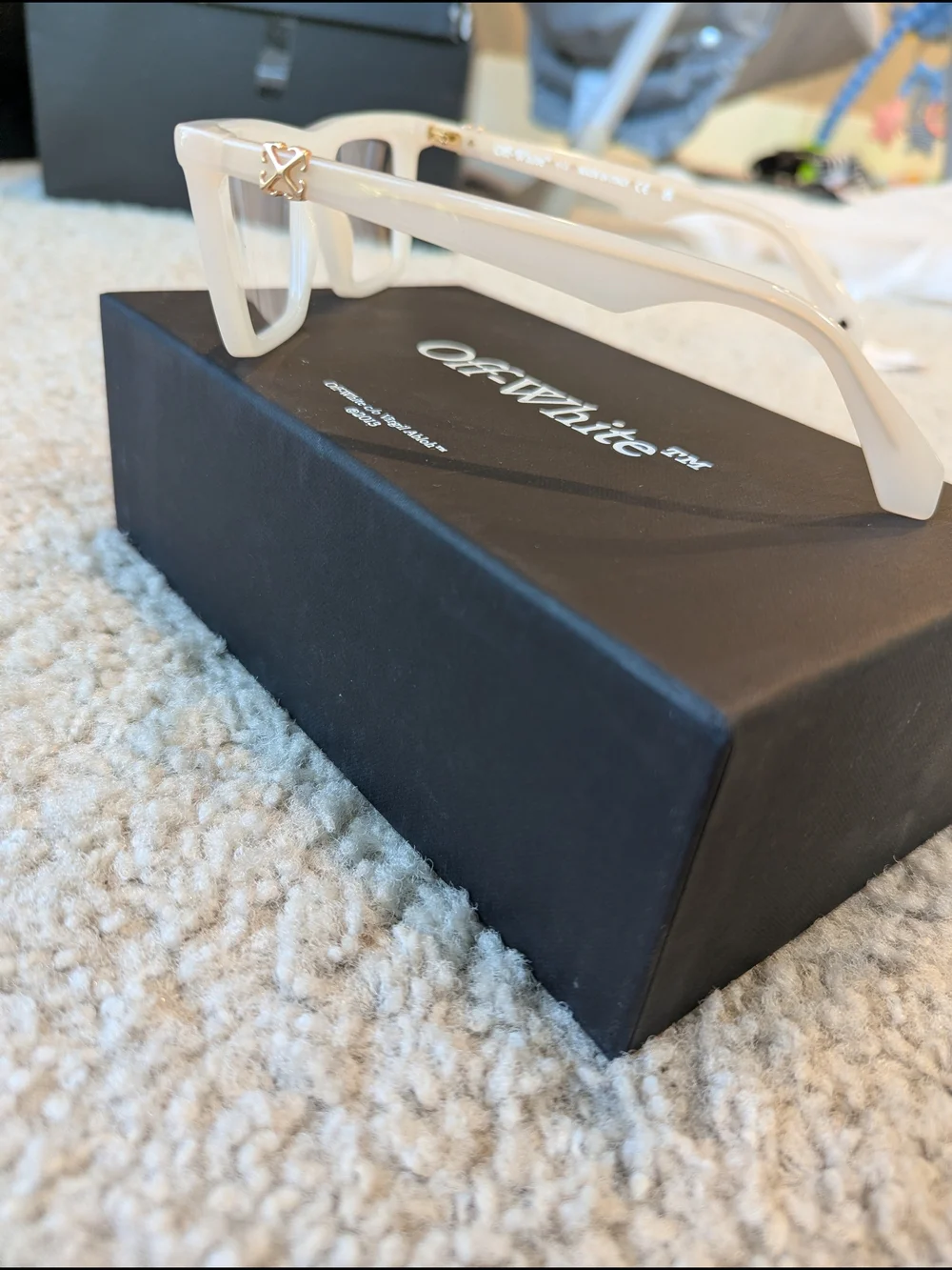 Off-White Ivory Rectangle Sunglasses Gold Arrow Logo w/ Box & Pouch
